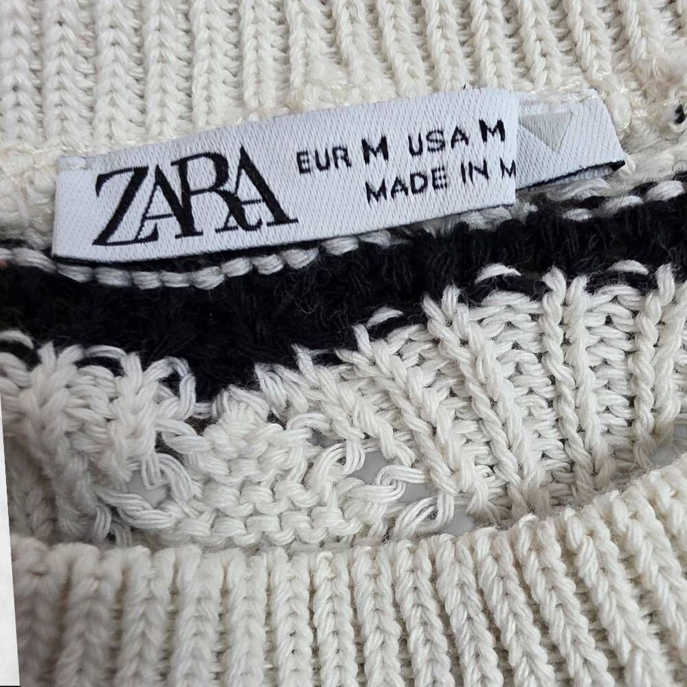 ZARA White & Black Stripe Knit Short Sleeve Size Medium - Picture 3 of 3